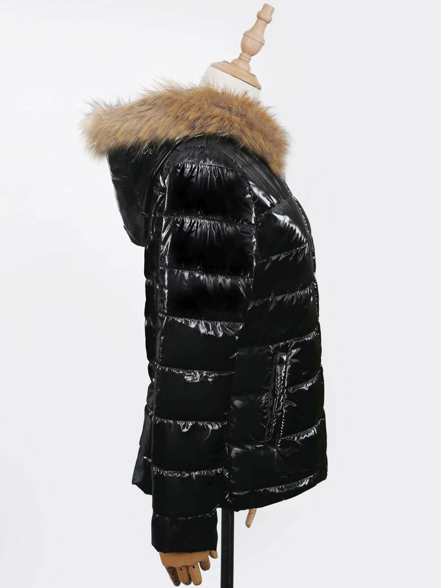 Black Hooded Faux Fur Puffer Winter Coat