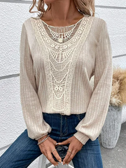 Casual Long Sleeves Lace Blouse