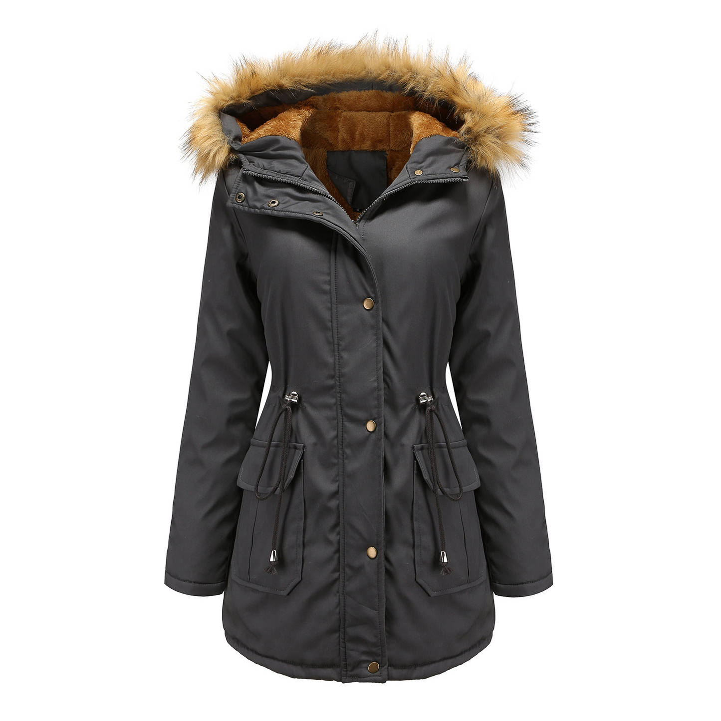 Fleece-Lined Faux Fur Hooded Jacket