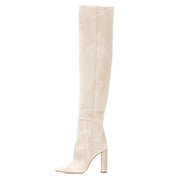 Suede Nap Pointed Toe Chunky Heel Over The Knee Thigh High Boots