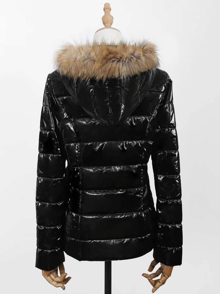 Black Hooded Faux Fur Puffer Winter Coat