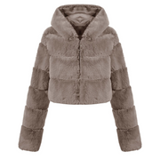 Faux Fur Hooded Zipper Coat