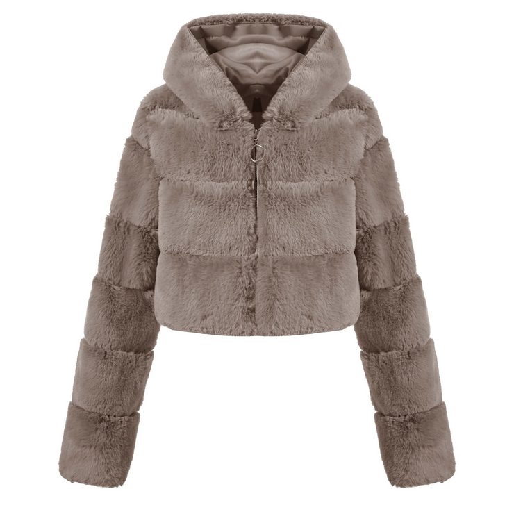 Faux Fur Hooded Zipper Coat