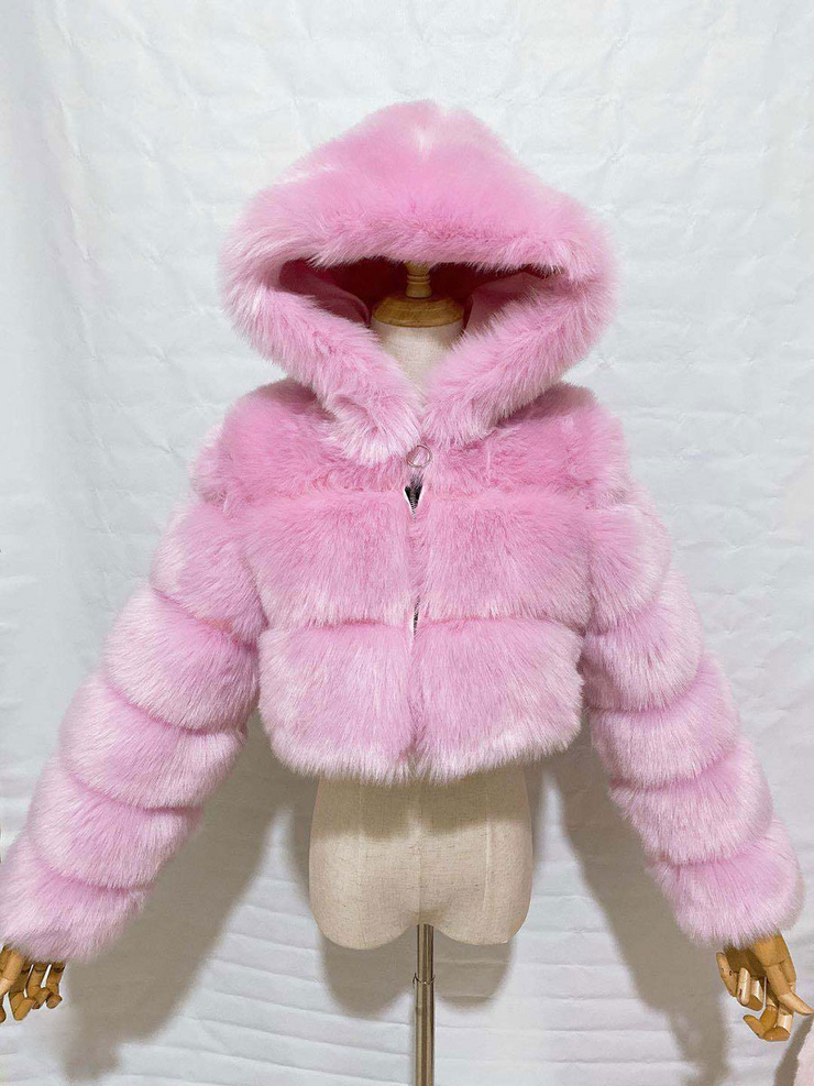 Faux Fur Hooded Bubble Coat