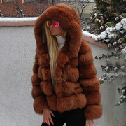 Faux Fur Long Sleeves Hooded Coat