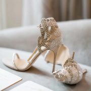 Champagne Wedding Shoes Rhinestone Stiletto Heels Bridal Sandals