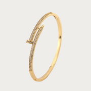 Gold 4mm Iced Nail Bangle Bracelet