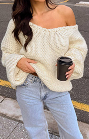 Off-Shoulder Knitted Long Sleeves Sweater