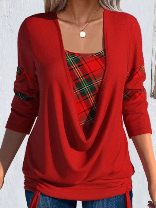 Plaid Faux Two Piece Tie Side Sweatshirt