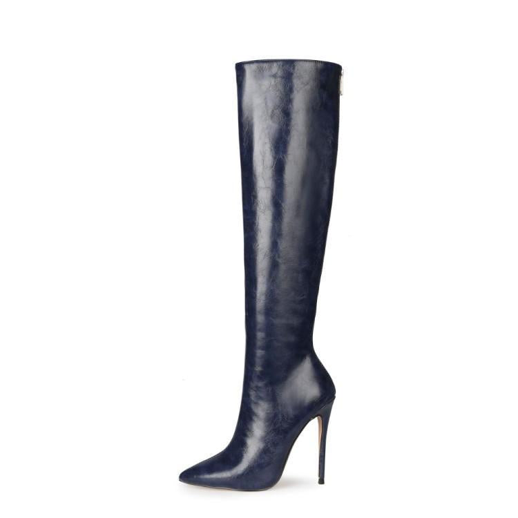 PU Leather Pointed Toe Stiletto Knee High Boots