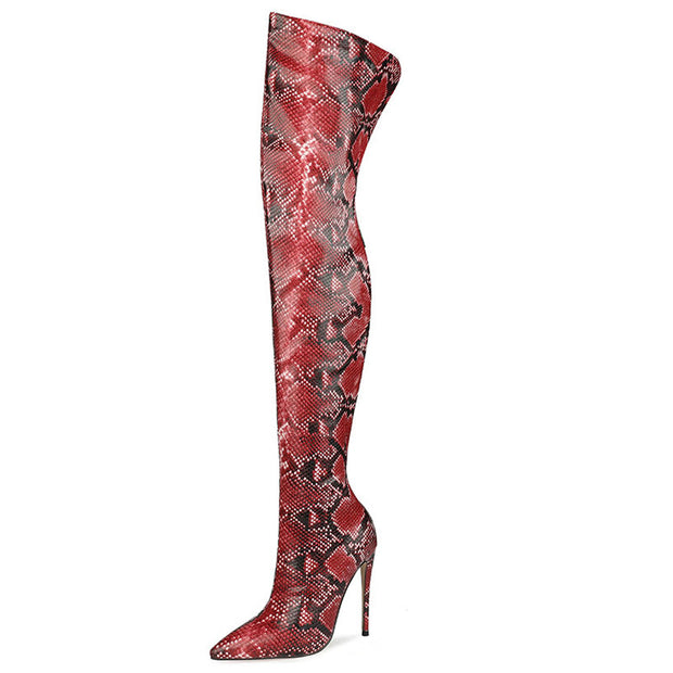 Women Patent Bright Leather Pointed Toe Stiletto Over The Knee Thigh High Boots