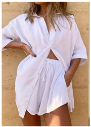 Casual 2 Piece Lounge Wear Shirt Short  Set