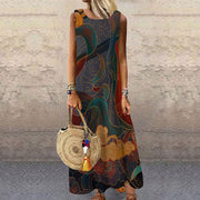 Loose Casual Color Block Crew Neck Maxi Dress