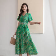 Exotic Day Cutwork Embroidery Casual Midi Dress