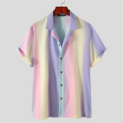 Collared Short Sleeves Rainbow 3D Printed Shirt