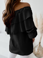 Women Ruffles Bateau Neck Long Sleeves T Shirt