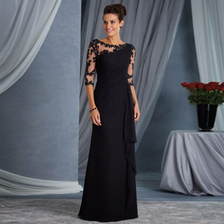 Elegant Crew Neck Lace Wedding Guest Dress