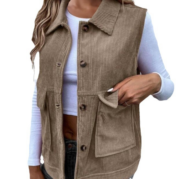 Button Up Turn Down Collar Corduroy Waistcoat