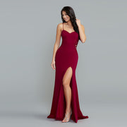 Deep V-Neck Sleeveless Split Leg Banquet Evening Dress