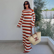 Striped Contrast Knitted Hollow Maxi Dress