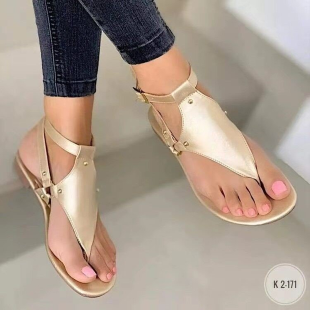 Faux Leather Buckle Strap Flat Sandals