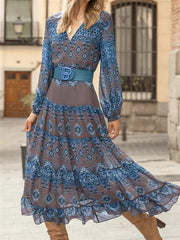 Women's V Neck Chiffon Vacation Ethnic Dress