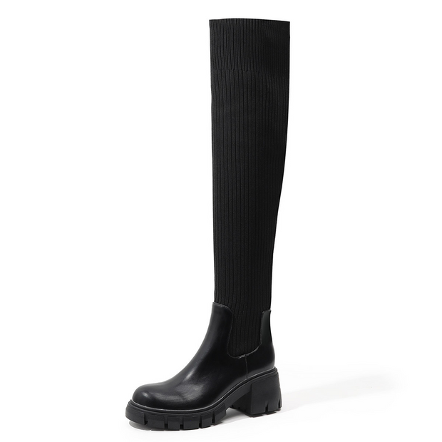 Knee High British Style Block Boots