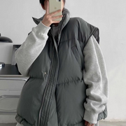 Drawstring Hem Sleeveless Zip Front Puffer Pockets Coat