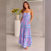 Colorblock Striped Spaghetti Strap Maxi Dress