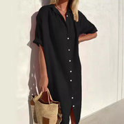 Casual Button Down Half Sleeves Shirt Dress