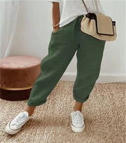 Casual Baggy Cotton Linen Cropped Plain Pant