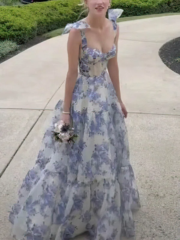 Floral Printed Sleeveless Long Prom Dress