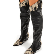 Pointy Toe Python Embossed Western Thigh-High Boots