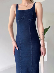 Split U Neck Denim Cami Maxi Dress