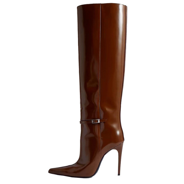 Pointed Toe Stilettos Buckle Knee High Boots