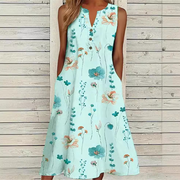 Floral Printed Sleeveless Midi Casual Dress