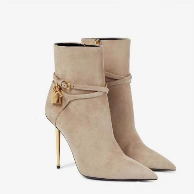 Pointed Ankle Boots with Lock Detail