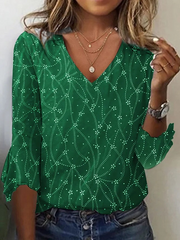 Long Sleeves Printed V Neck Blouse