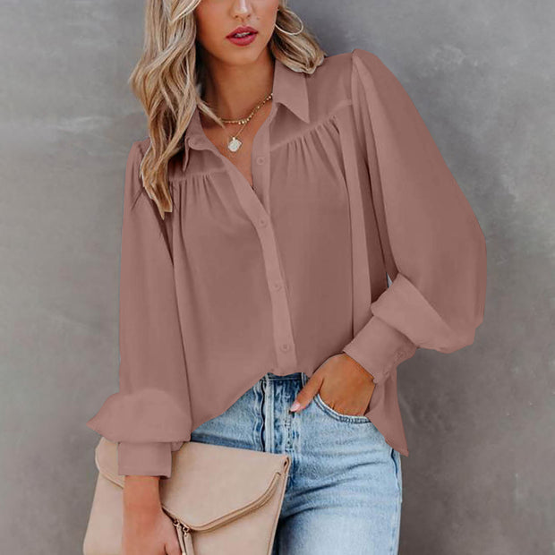 Women V-Neck Casual Long Sleeves Blouse Top