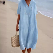 Casual V Neck Half Sleeves Long Dress