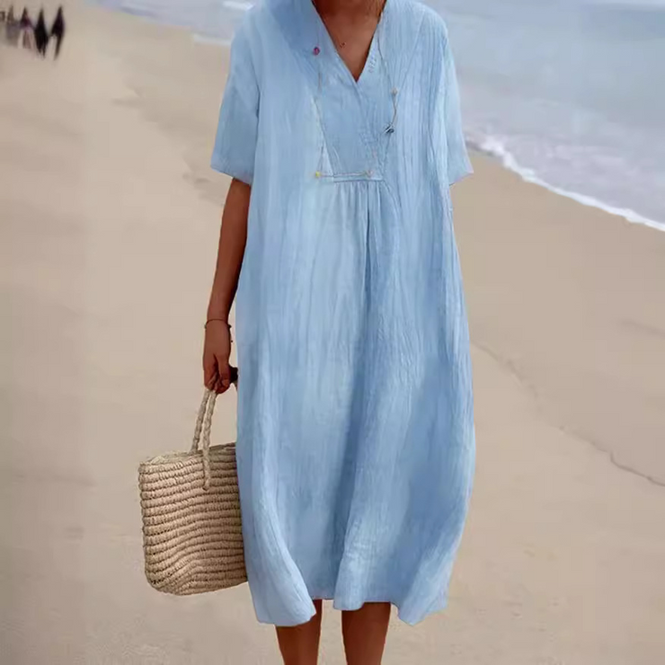 Casual V Neck Half Sleeves Long Dress