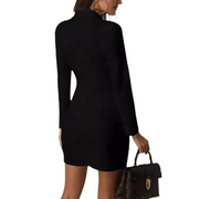 Double Breasted Long Sleeve Tuxedo Wrap Dress