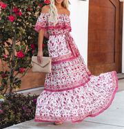 Floral Chiffon Off Shoulder Ruffled Tiered Maxi Dress