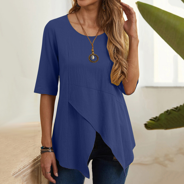 Cotton Short Sleeves Asymmetrical Top