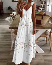 Casual Butterfly Sleeveless V Neck Printed Dress