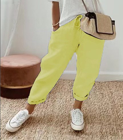 Casual Baggy Cotton Linen Cropped Plain Pant