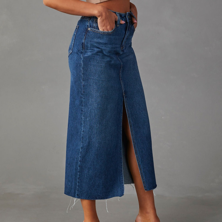 Front Split Denim Skirt