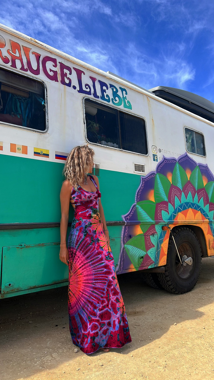 Tie Die Printed Backless Sleeveless Maxi Dress