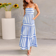 Colorblock Striped Spaghetti Strap Maxi Dress