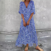 Cotton V Neck Half Sleeves Loose Dress